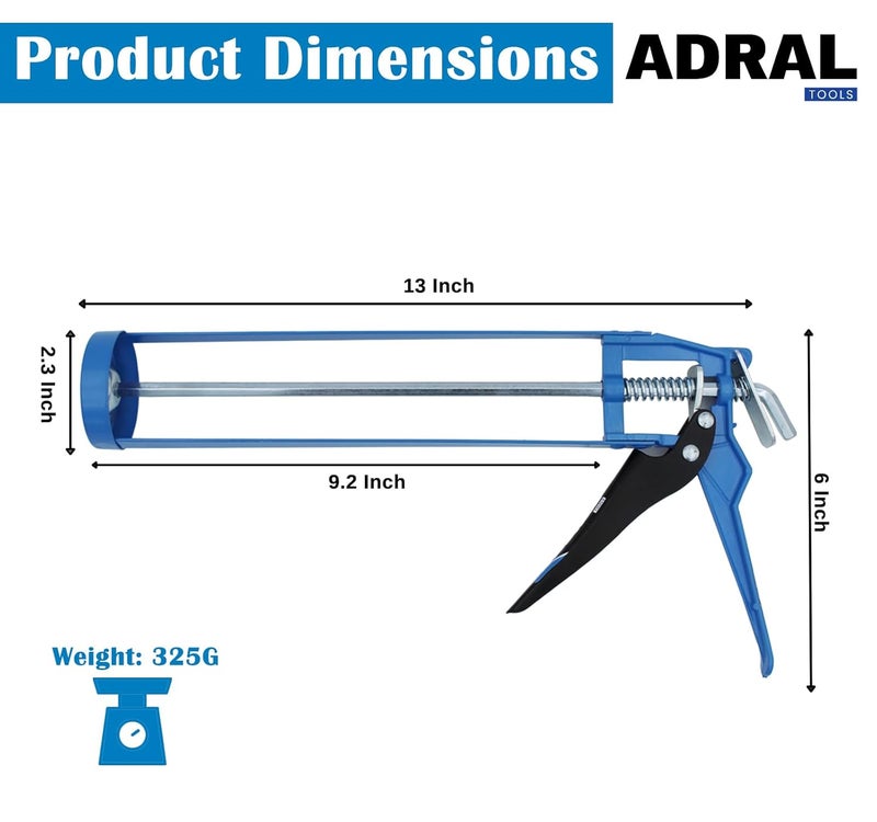 ADRAL مسدس سيليكون بإطار هيكل عظمي بطول 9 بوصات | قضيب سداسي ثقيل | مقبض ألمنيوم خفيف الوزن | إطار فولاذي | نهايات مثبتة صلبة | قبضة مريحة | حركة انزلاق سلسة - Image 4