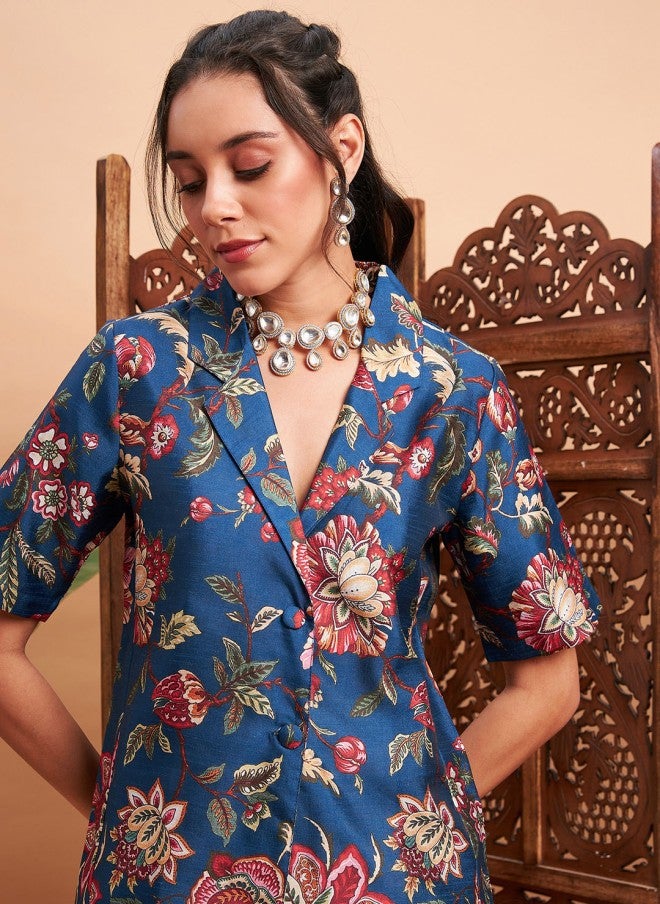 SASSAFRAS Floral Printed Blazer & Pant Co-Ord Set for Women - Image 2