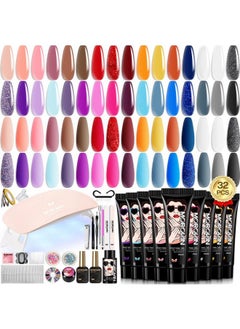 morovan Poly Gel Nail kit for beginners: 32 Colors Gel Extension Nail Set with U V Lights for starter DIY Nail Art extension at Home Gifts for Ladies & Girls  - Image 1