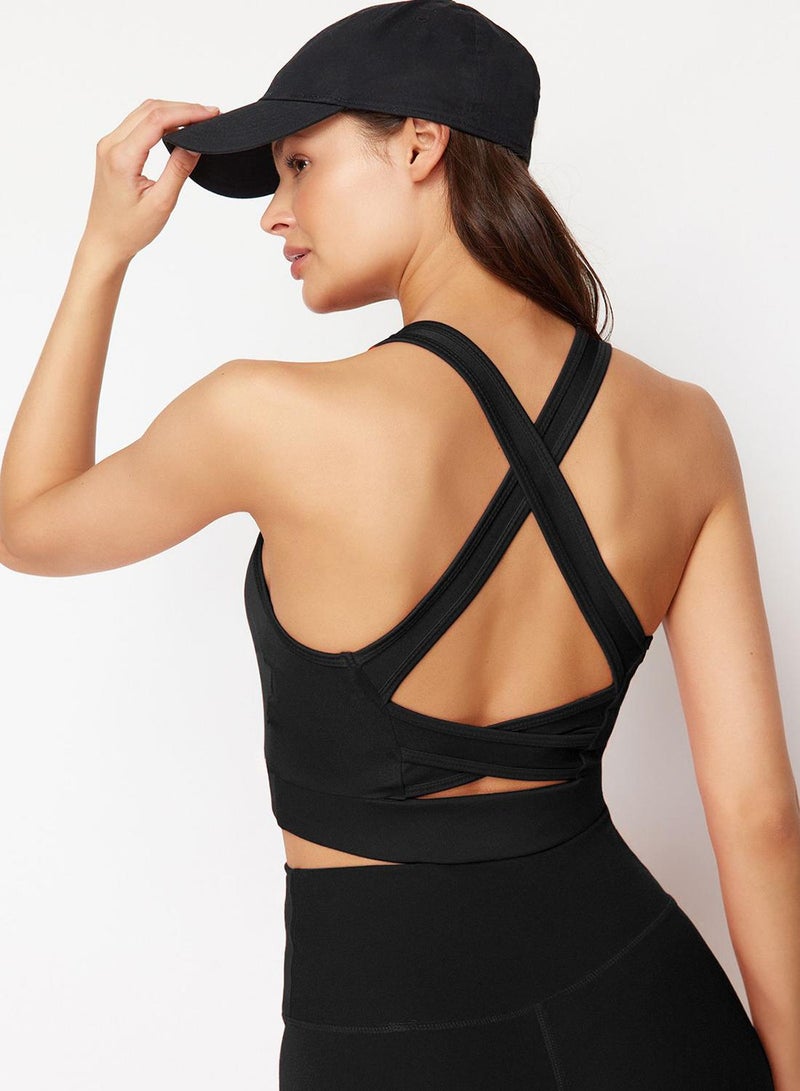 trendyol Black Supportive/Shaping Knit Sports Bra with Back Detail and Thick Straps - Image 2