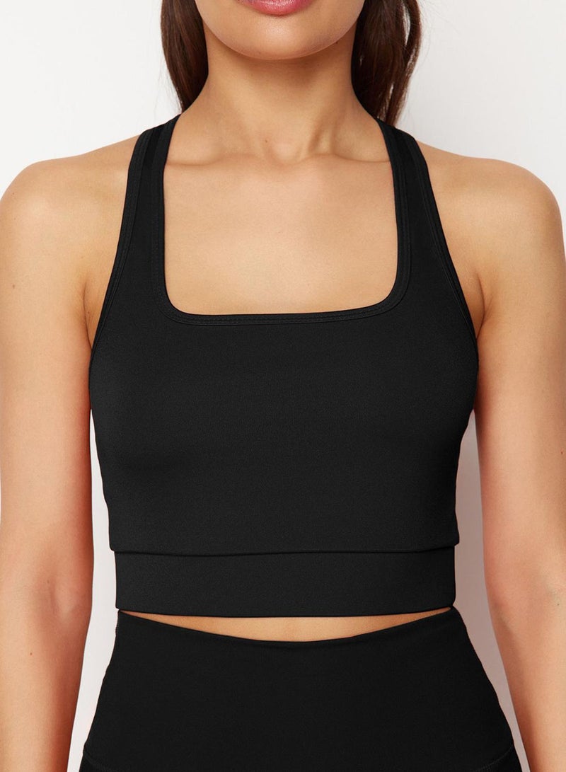 trendyol Black Supportive/Shaping Knit Sports Bra with Back Detail and Thick Straps - Image 3