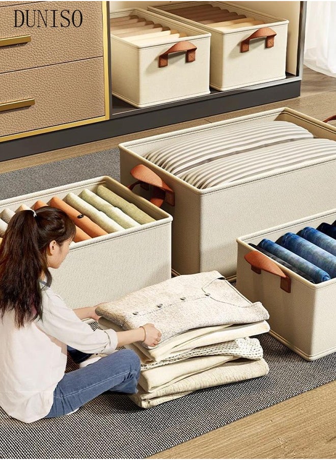 DUNISO 3pcs Wardrobe Clothes Organizer Foldable Closet Storage Organizer for Clothes Jeans Washable Closet Storage Boxes with Carrying Handles Cube Storage Bin for Home Bedroom Office  - Image 5