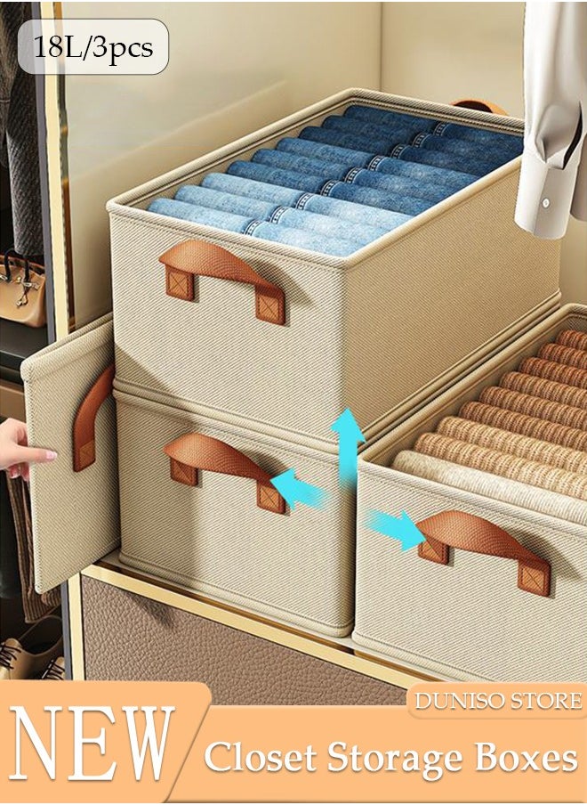 DUNISO 3pcs Wardrobe Clothes Organizer Foldable Closet Storage Organizer for Clothes Jeans Washable Closet Storage Boxes with Carrying Handles Cube Storage Bin for Home Bedroom Office  - Image 1