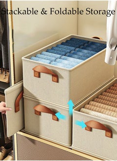 DUNISO 3pcs Wardrobe Clothes Organizer Foldable Closet Storage Organizer for Clothes Jeans Washable Closet Storage Boxes with Carrying Handles Cube Storage Bin for Home Bedroom Office  - Image 4