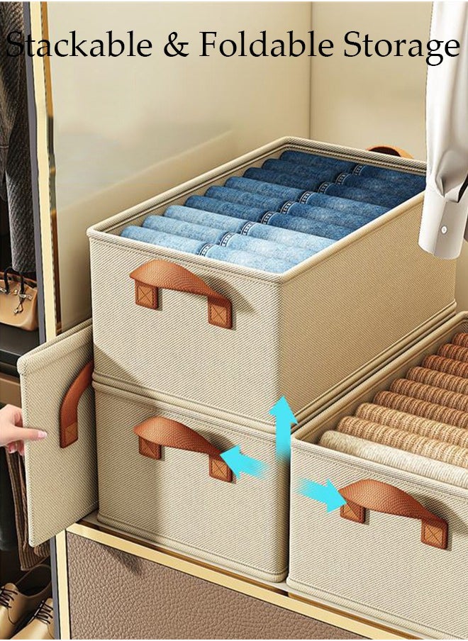 DUNISO 3pcs Wardrobe Clothes Organizer Foldable Closet Storage Organizer for Clothes Jeans Washable Closet Storage Boxes with Carrying Handles Cube Storage Bin for Home Bedroom Office  - Image 4