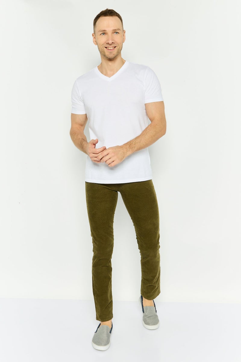 GAP Men Slim Fit Solid Stretchable Corduroy Pants, Olive - Image 3
