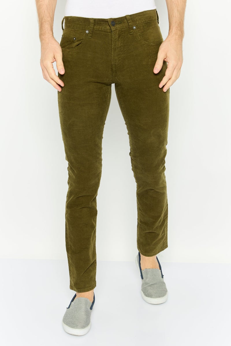 GAP Men Slim Fit Solid Stretchable Corduroy Pants, Olive - Image 1