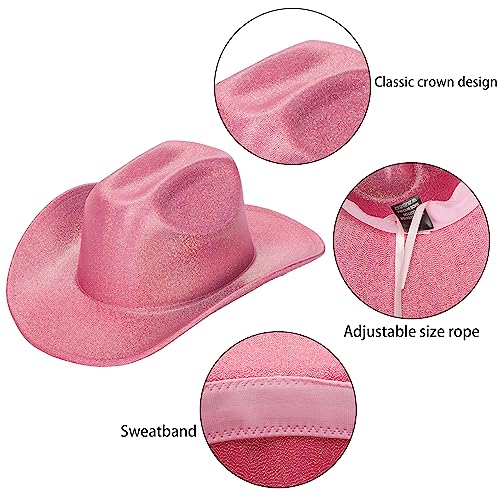 Mealah Holographic Western Cowboy Hat for Women - Sparkly Cowgirl Hat for for Wedding Music Costume Party(M-L) Rose Pink - Image 4
