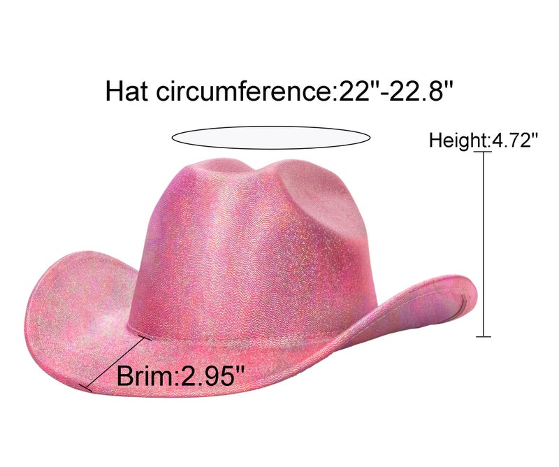 Mealah Holographic Western Cowboy Hat for Women - Sparkly Cowgirl Hat for for Wedding Music Costume Party(M-L) Rose Pink - Image 2