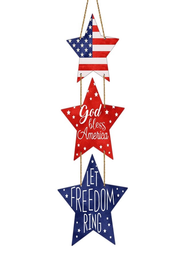 YUNKKIN 4th of July Decorations Patriotic Decorations Pentagram Patriotic Wreath Hanging Sign Wooden 4th of July Wreaths for Front Door Decorations for Memorial Day Fourth of July Porch Wall Indoor Home Decor - Image 1