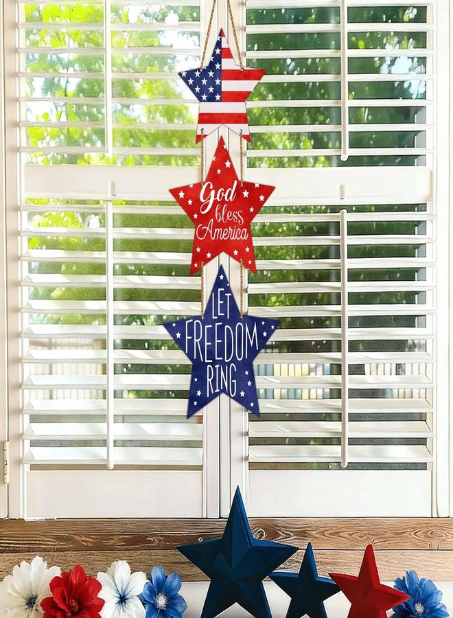 YUNKKIN 4th of July Decorations Patriotic Decorations Pentagram Patriotic Wreath Hanging Sign Wooden 4th of July Wreaths for Front Door Decorations for Memorial Day Fourth of July Porch Wall Indoor Home Decor - Image 5