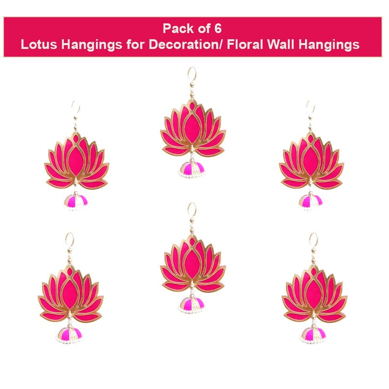 Lookool Lookool Lotus Wall Hanging for Home Decor Wedding Diwali Pooja Mandir Decoration Items for Office Shop Wall Decor Pink Lotus Hangings Pack of 6 Pcs Kamal Flowers - Image 2