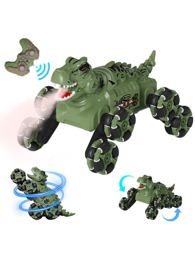 Eight-wheel Dinosaur Stunt Car Spray Swing Arm Deformation Remote Control Car Children's Tyrannosaurus Rex Four-wheel Drive Climbing Off-road Vehicle-Color:TCS17 Coffee Brown  Eight Wheel Stunt Car-Proportion:1 Battery  - Image 2