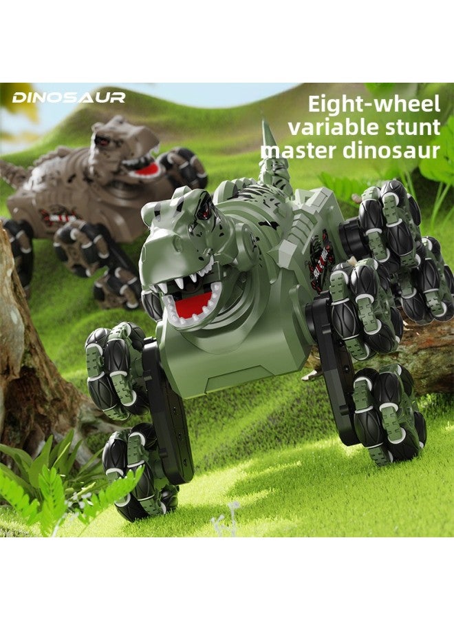 Eight-wheel Dinosaur Stunt Car Spray Swing Arm Deformation Remote Control Car Children's Tyrannosaurus Rex Four-wheel Drive Climbing Off-road Vehicle-Color:TCS17 Coffee Brown  Eight Wheel Stunt Car-Proportion:1 Battery  - Image 3