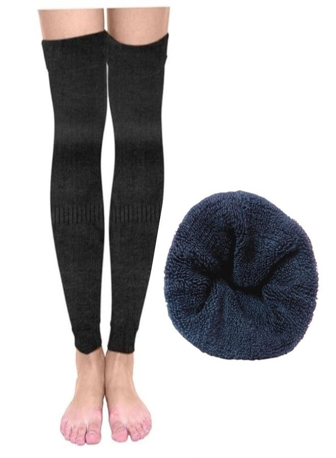 Tradehub® Winter Men & Women Knitted Woolen Leg Warmer & Knee Supporter, Black (Free Size) - Image 1
