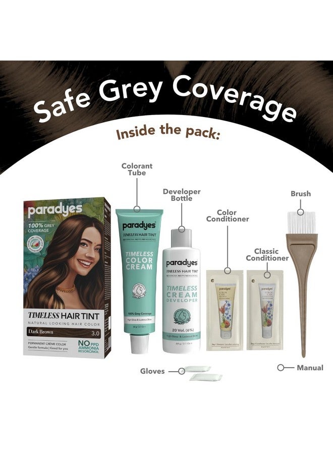 Paradyes Dark Brown Timeless Hair Tint, Permanent Crème Hair Colour For Natural-Looking Results, Complete Grey Coverage, Long-Lasting Formula Free From Ppd, Ammonia, & Resorcinol, 3.0 Dark Brown - Image 3