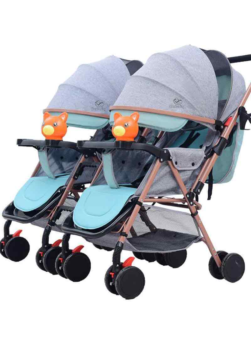 MaBaby Grey Breathable Portable Twin Stroller - Image 1