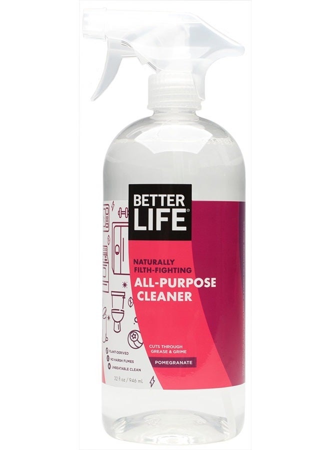 Better Life منظف متعدد الأغراض - رذاذ تنظيف منزلي ومطبخي متعدد الاستخدامات للزجاج، الأسطح، الأجهزة، الأثاث والمزيد - منظف رذاذ متعدد الأسطح - 32 أونصة من الرمان - Image 1