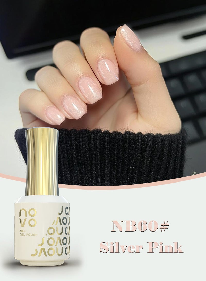 نوفو جل أظافر بقاعدة مطاطية، طلاء أظافر جل 2 في 1 قابل للغسل بمصباح LED للأشعة فوق البنفسجية، تصميم فني للأظافر للنساء 12 مل NB60# وردي فضي - Image 2