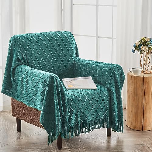 inhand Knitted Throw Blankets for Couch and Bed, Soft Cozy Knit Blanket with Tassel, Blue Lightweight Decorative Blankets and Throws, Farmhouse Warm Woven Blanket for Men and Women, 60"x80" - Image 4