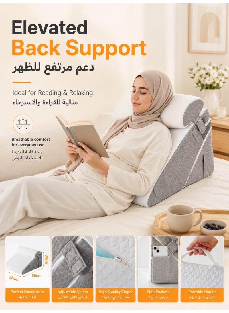 Three sheep 3PCS Orthopedic Bed Wedge Pillow Set, Triangle Adjustable Support Pillow, Memory Foam Wedge Pillows, Adjustable Wedge Pillow (White) - Image 2