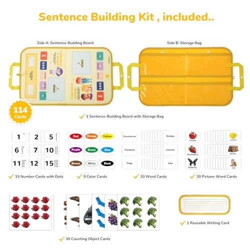 CHEFAN 114 PCS Sentence Building for Kids Speech Therapy Materials with Writing Board Educational Learning Games for Special Education Reading Language Development Ages 37 - Image 5