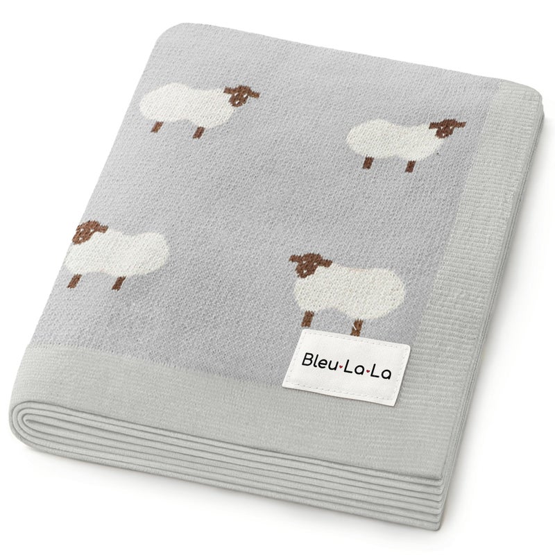 Bleu La La Knit Baby Swaddle Blanket 100 Cotton Soft Cozy Lightweight Unisex Receiving Swaddling Stroller Quilt Blanket for Shower Gift Registry for Newborns Infants Toddlers Sheep Grey