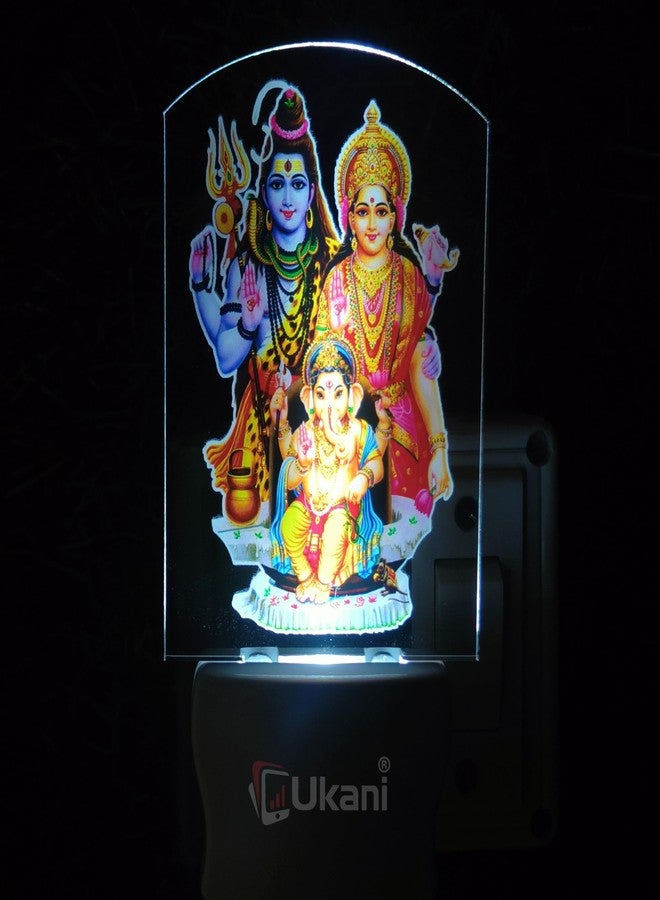 UKANI® Shiv Parvati Ganesh Design Single Color White Light UV Multi Color Print Night Lamp for Temple/Home/Office/Gift - Image 1