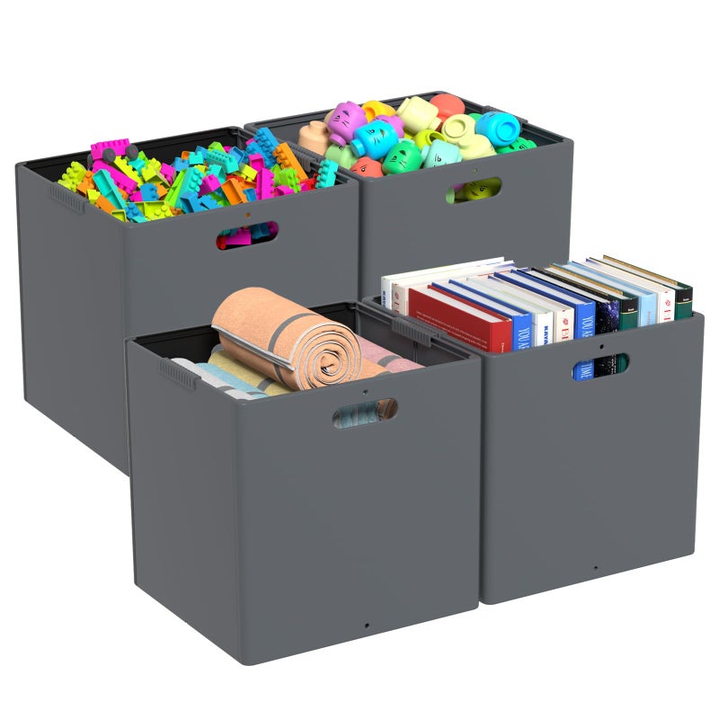 Ziglous 13 Inches Plastic Foldable Cube Storage Bins, Collapsible Storage Cubes, Gray, 4 Packs - Image 1