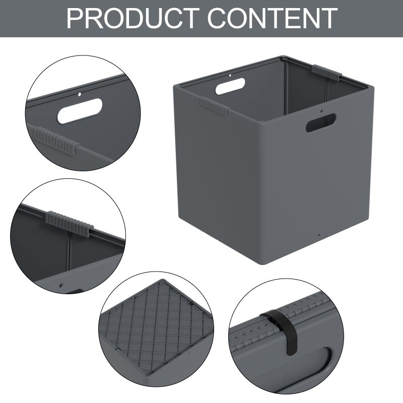 Ziglous 13 Inches Plastic Foldable Cube Storage Bins, Collapsible Storage Cubes, Gray, 4 Packs - Image 4