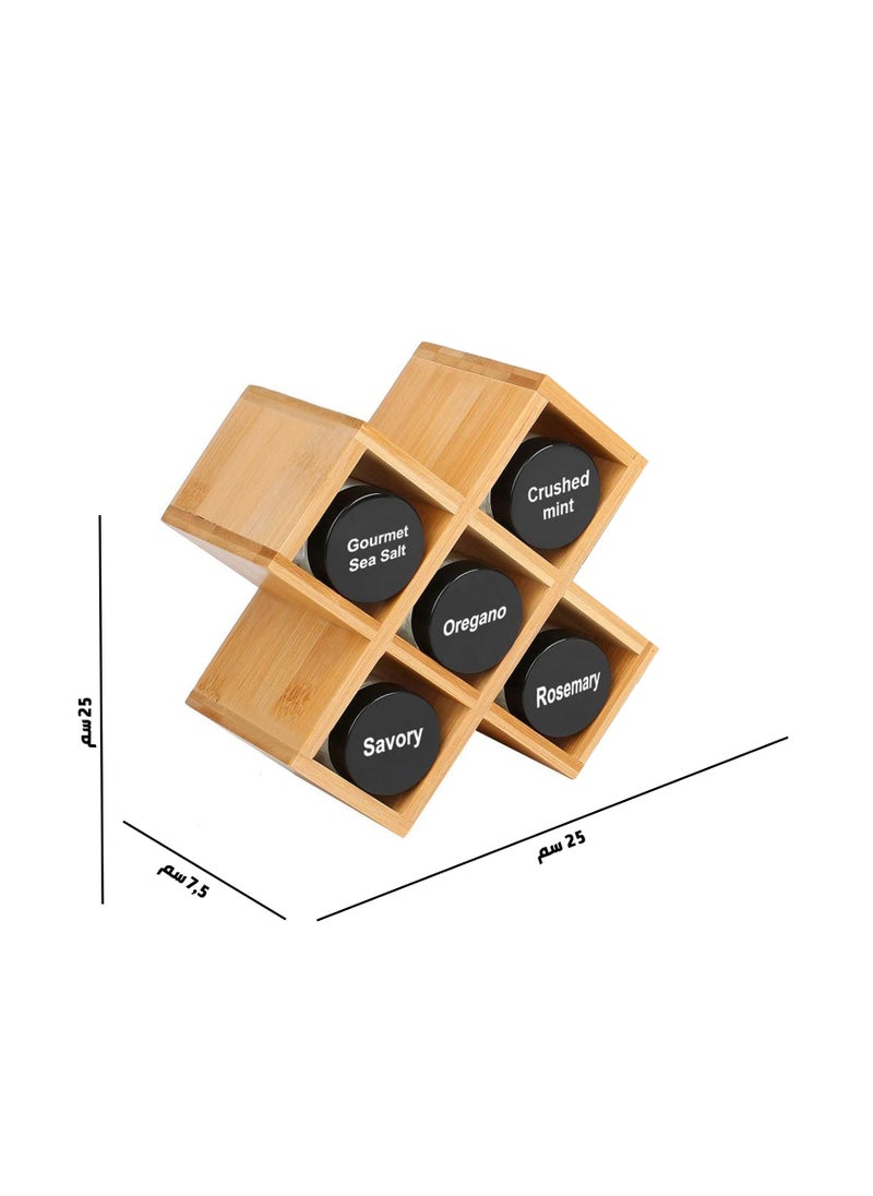 Generic - Wooden Spice Rack Organizer with Jars and Spice Labels, Cross Shape Spice Rack and Herb Organizer Stand Freestanding for Kitchen Countertop Drawer or Wall Mounted (Stand with 5 Jars) - Image 1