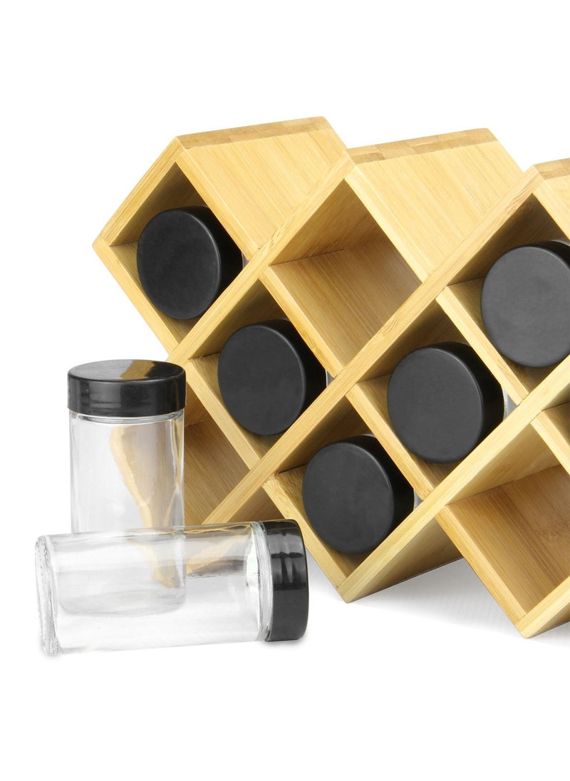 Generic - Wooden Spice Rack Organizer with Jars and Spice Labels, Cross Shape Spice Rack and Herb Organizer Stand Freestanding for Kitchen Countertop Drawer or Wall Mounted (Stand with 5 Jars) - Image 1
