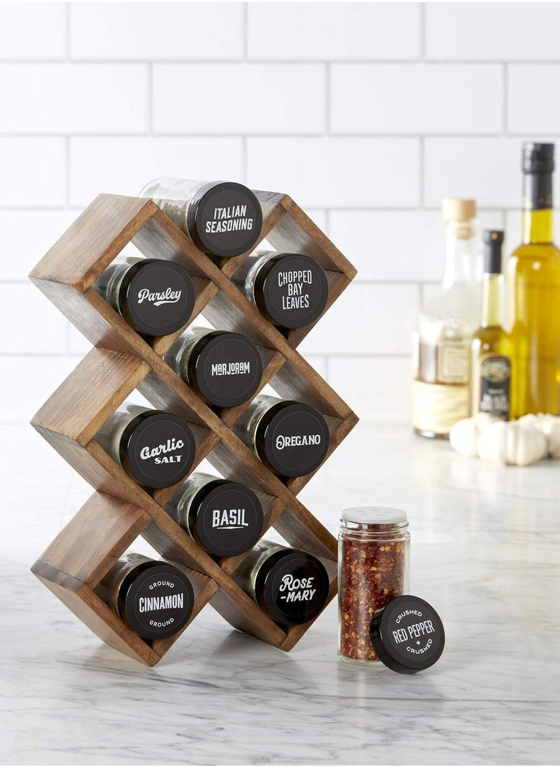 Generic - Wooden Spice Rack Organizer with Jars and Spice Labels, Cross Shape Spice Rack and Herb Organizer Stand Freestanding for Kitchen Countertop Drawer or Wall Mounted (Stand with 5 Jars) - Image 1