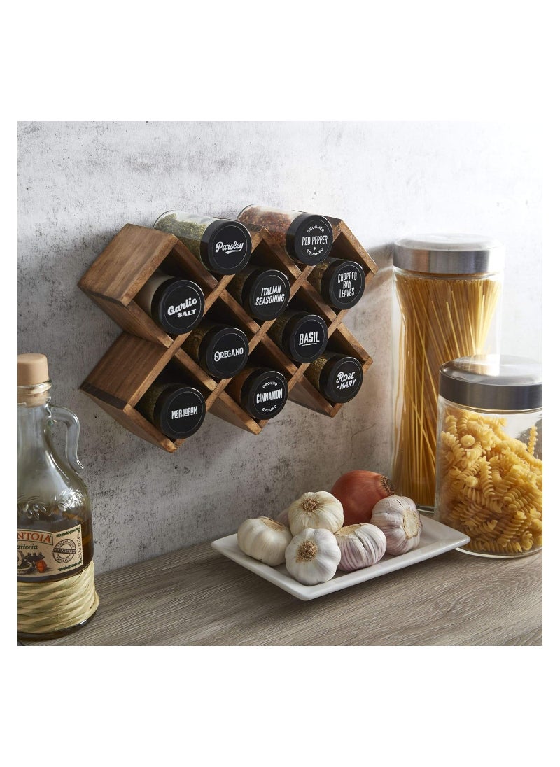 Generic - Wooden Spice Rack Organizer with Jars and Spice Labels, Cross Shape Spice Rack and Herb Organizer Stand Freestanding for Kitchen Countertop Drawer or Wall Mounted (Stand with 5 Jars) - Image 1