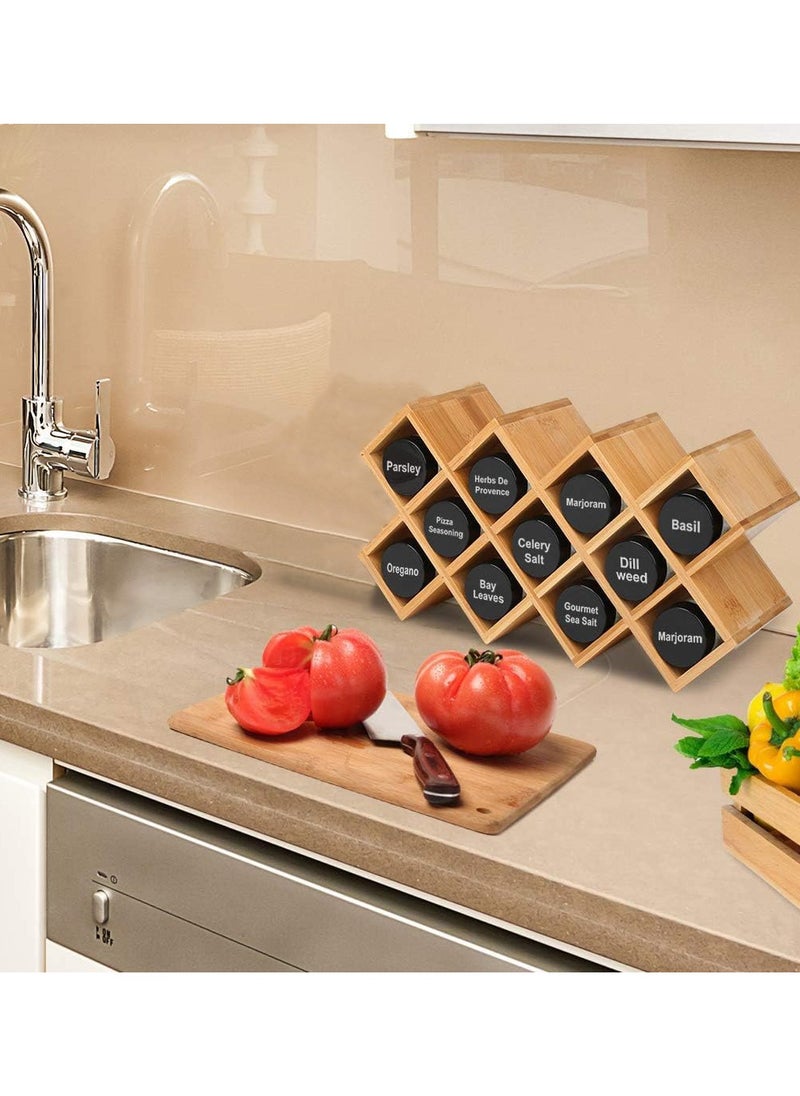 Generic - Wooden Spice Rack Organizer with Jars and Spice Labels, Cross Shape Spice Rack and Herb Organizer Stand Freestanding for Kitchen Countertop Drawer or Wall Mounted (Stand with 5 Jars) - Image 1