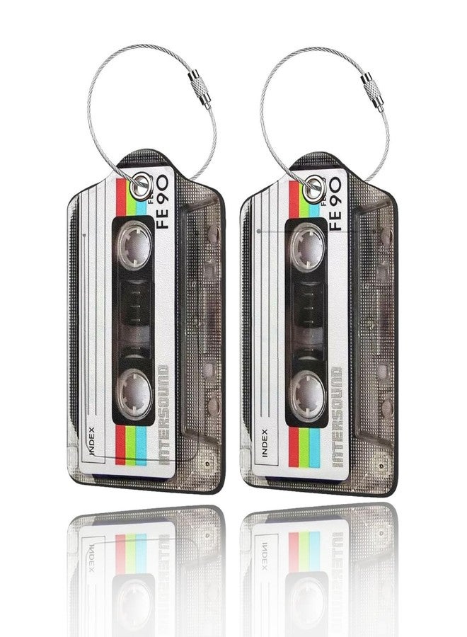 GACCAP 2 Pack Luggage Tags for Suitcase, Privacy Cover ID Label with Stainless Steel and Address Card for Travel Bag Backpack Cruise Ship Essentials Tag Women Men - Retro Cassette Tape - Image 1