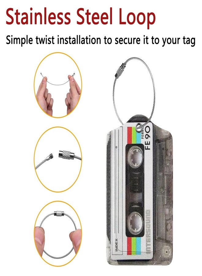 GACCAP 2 Pack Luggage Tags for Suitcase, Privacy Cover ID Label with Stainless Steel and Address Card for Travel Bag Backpack Cruise Ship Essentials Tag Women Men - Retro Cassette Tape - Image 2