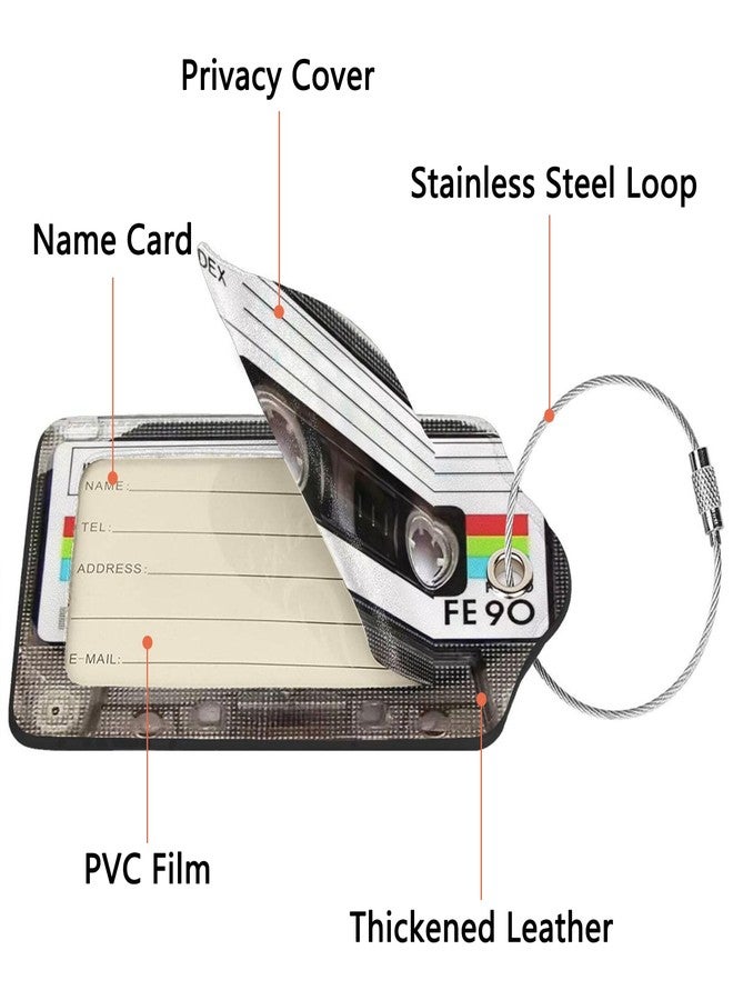 GACCAP 2 Pack Luggage Tags for Suitcase, Privacy Cover ID Label with Stainless Steel and Address Card for Travel Bag Backpack Cruise Ship Essentials Tag Women Men - Retro Cassette Tape - Image 3