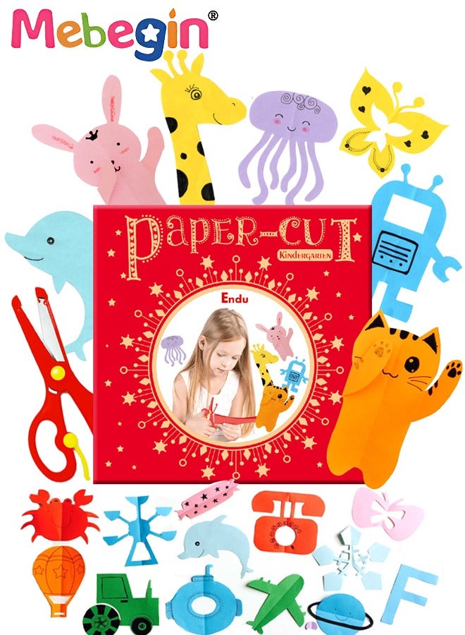ميبيجين طقم حرفة قص الورق مع زوج من مقصات الأمان وكتاب إرشادي واحد، كتاب قص الورق مع 200 ورقة، طقم أنشطة يدوية يدوية يدوية يدوية يدوية يدوية، لعبة تعليمية للأطفال، هدية رائعة للأطفال الذين يستمتعون بممارسة الحرف اليدوية والمشاريع الفنية - Image 1