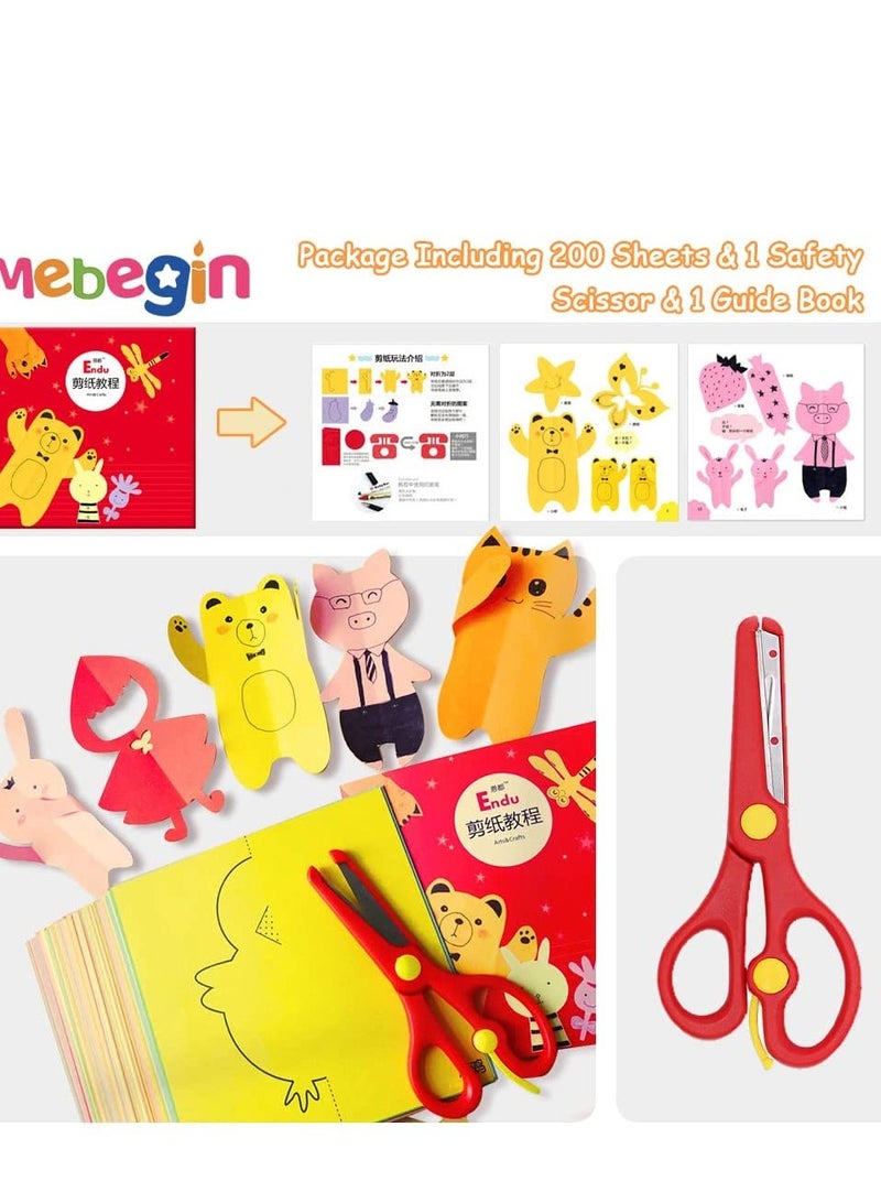 ميبيجين طقم حرفة قص الورق مع زوج من مقصات الأمان وكتاب إرشادي واحد، كتاب قص الورق مع 200 ورقة، طقم أنشطة يدوية يدوية يدوية يدوية يدوية يدوية، لعبة تعليمية للأطفال، هدية رائعة للأطفال الذين يستمتعون بممارسة الحرف اليدوية والمشاريع الفنية - Image 4