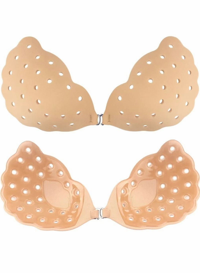 Sticky Bra Breathable Strapless Adhesive Push up Invisible Bra for Backless Dress with Nipple Covers for Women D - Image 1