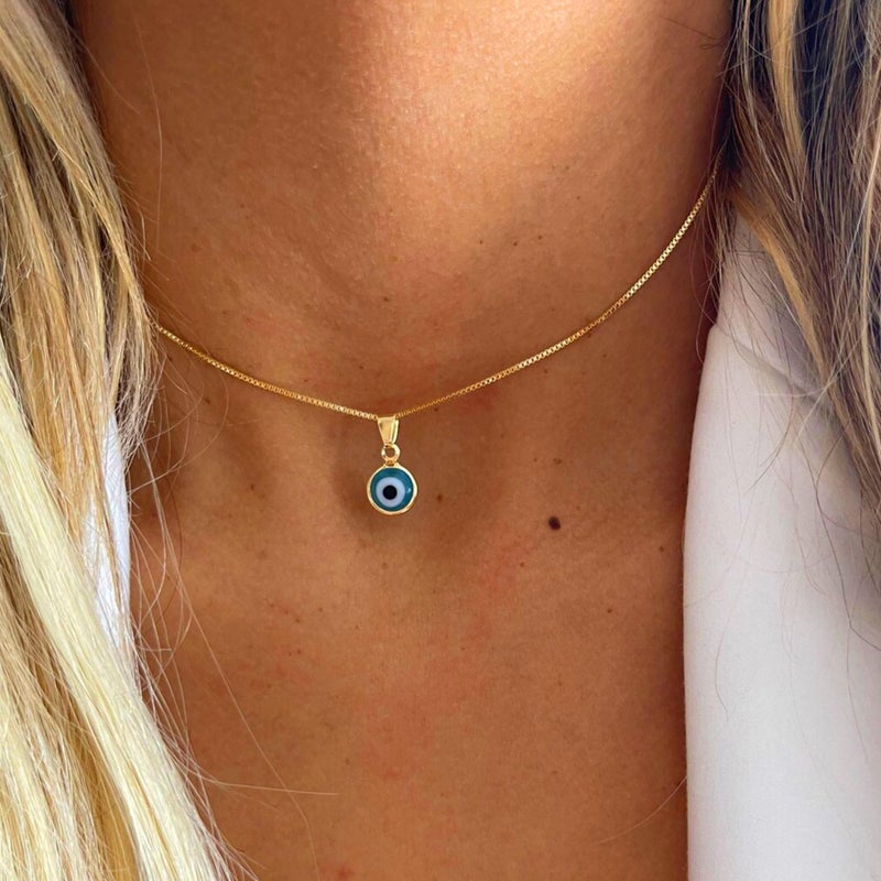 Ieftop 14K Gold Plated Layered Evil Eye Necklaces Bule Hamsa Necklaces Lucky Protection Jewelry Adjustable Delicate Evil Eye Necklace Gift for Women - Image 3