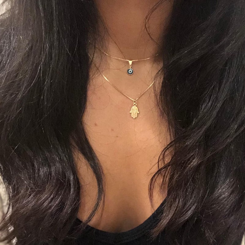 Ieftop 14K Gold Plated Layered Evil Eye Necklaces Bule Hamsa Necklaces Lucky Protection Jewelry Adjustable Delicate Evil Eye Necklace Gift for Women - Image 5