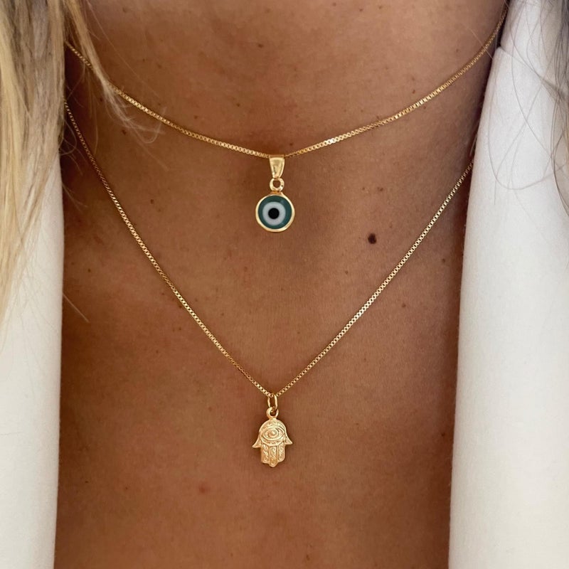 Ieftop 14K Gold Plated Layered Evil Eye Necklaces Bule Hamsa Necklaces Lucky Protection Jewelry Adjustable Delicate Evil Eye Necklace Gift for Women - Image 2