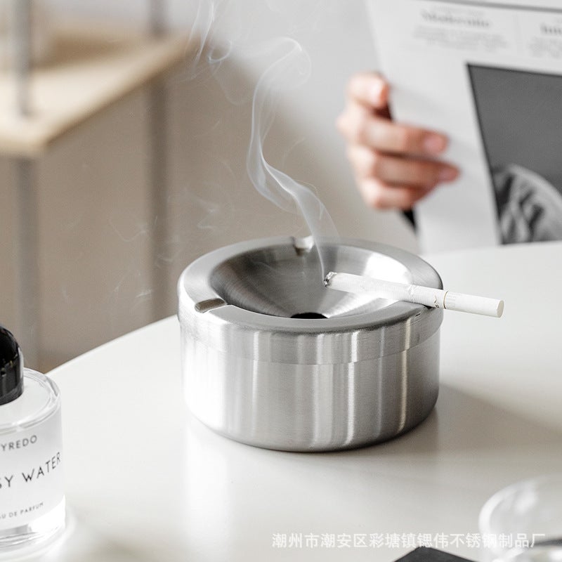 Siwei European Style Thickeneded Stainless Steel Ashtray With Cover Creative Retro Style Home Commercial Can Be Logo - Image 3