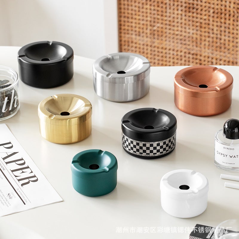 Siwei European Style Thickeneded Stainless Steel Ashtray With Cover Creative Retro Style Home Commercial Can Be Logo - Image 2