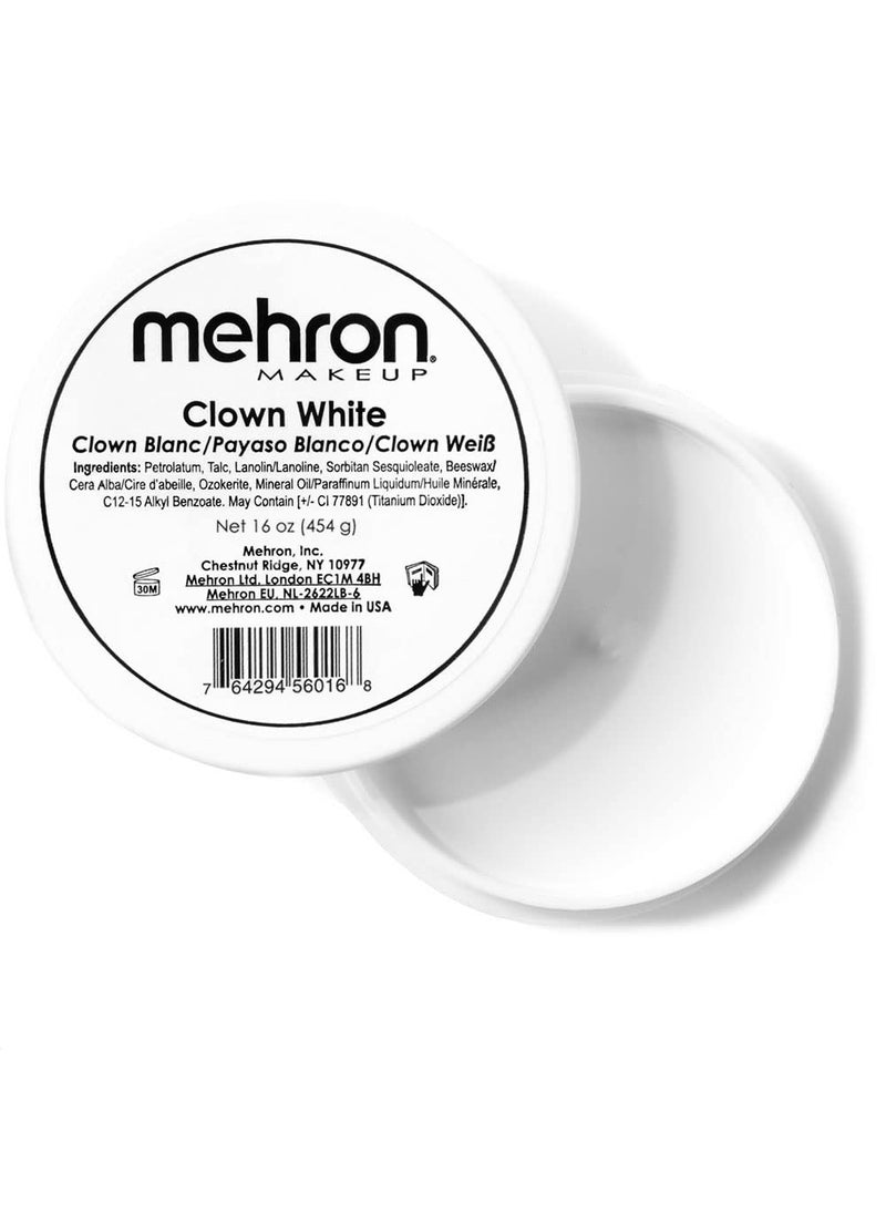 mehron Mehron Makeup Clown White Professional Face Paint Cream Makeup | White Face Paint for Stage, Film, Cosplay, & Mime | Halloween Clown 16 oz (453g) 