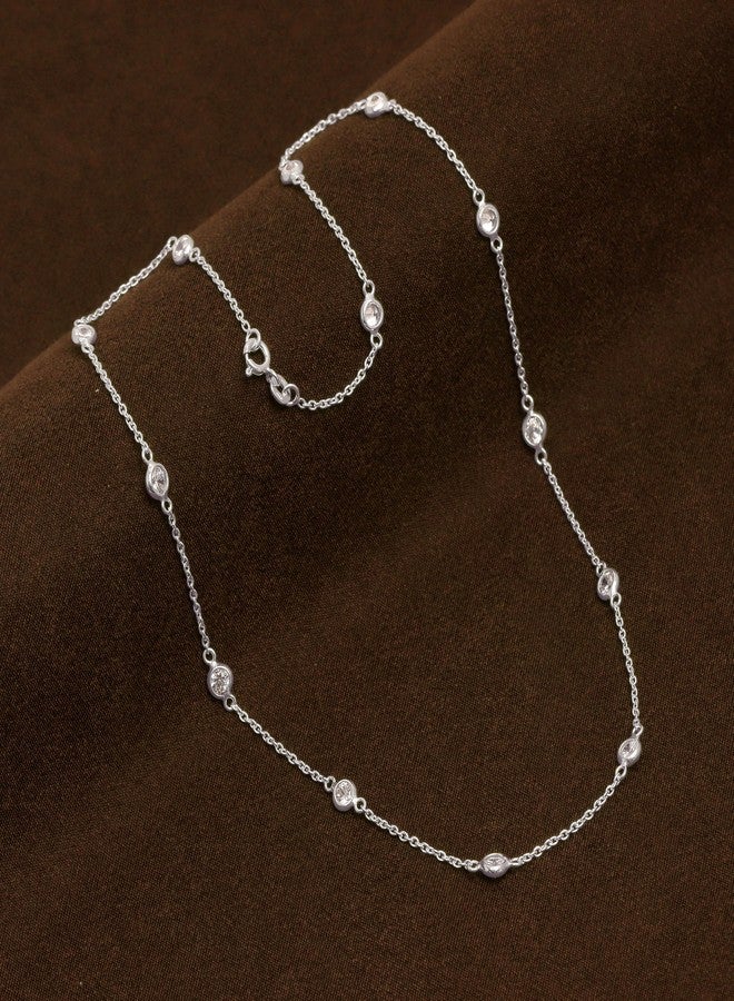 LeCalla 925 Sterling Silver Jewelry Italian Design Round Cubic Zirconia CZ Station Necklace Cable Chain Statement Necklace for Women 24 Inches - Image 5