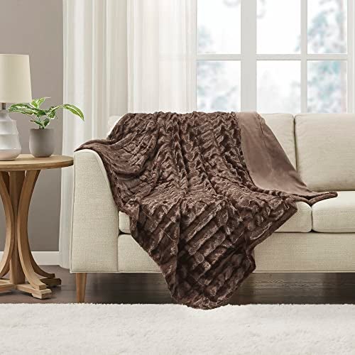 Madison Park Duke Luxury Long Faux Fur Throw Brown 5060 Premium Soft Cozy Brushed Long Faux Fur For Bed Coach or Sofa - Image 3
