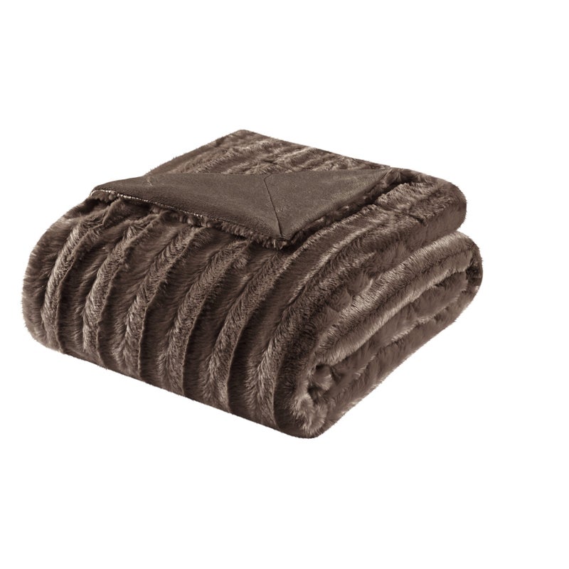 Madison Park Duke Luxury Long Faux Fur Throw Brown 5060 Premium Soft Cozy Brushed Long Faux Fur For Bed Coach or Sofa - Image 2